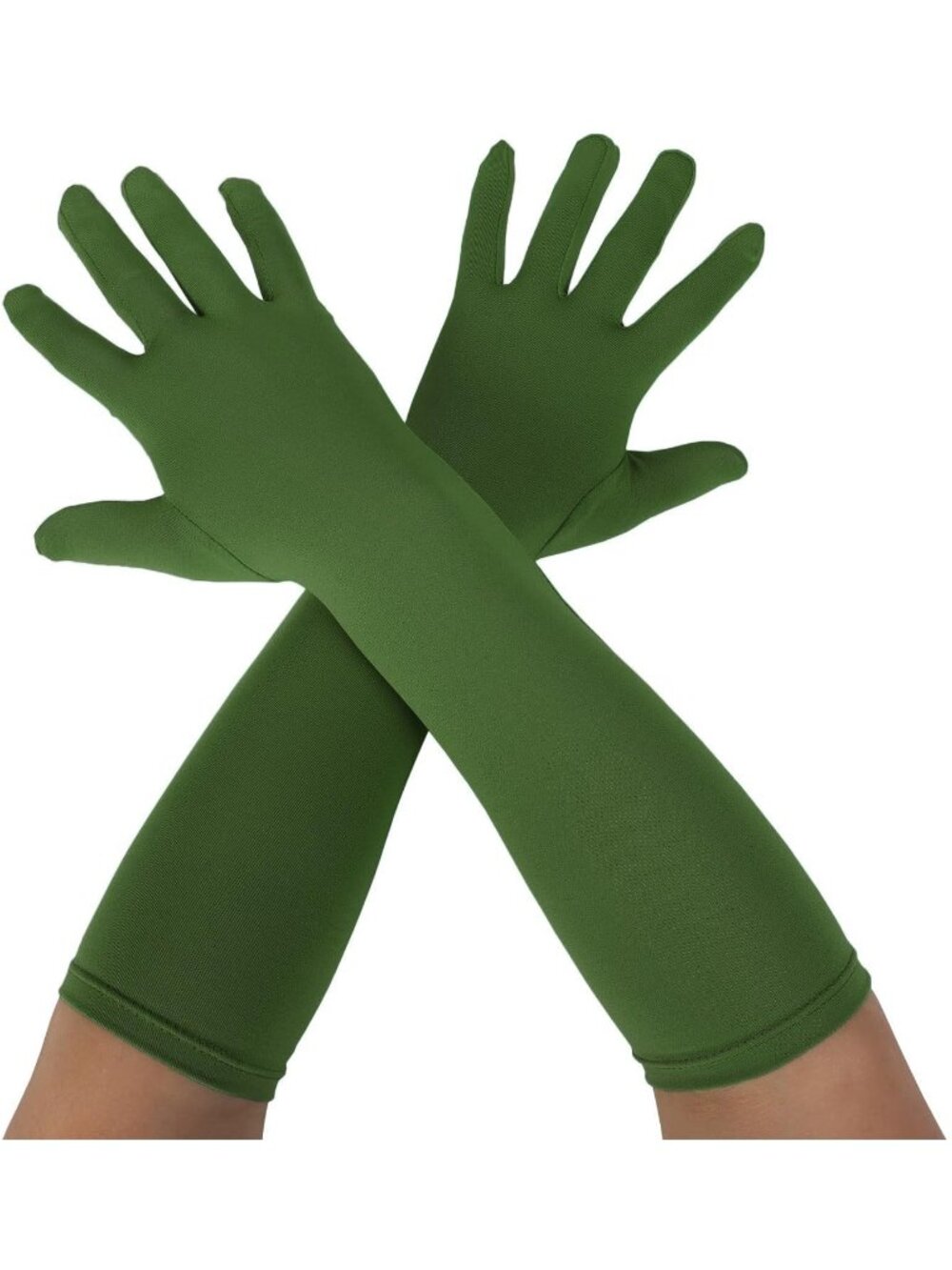 Women's Army Green Unisex 15" Long Elbow Spandex Costume Party Opera Gloves